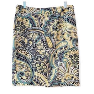 Van Heusen Sz 4 Yellow Teal Paisley Pencil Career Skirt